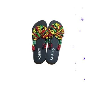 Black Beaded Flip Flops